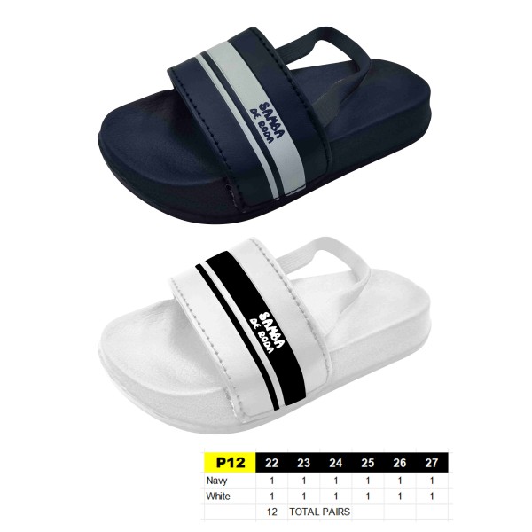 P12 - Claquettes enfant avec élastique - du 22 au 27 - 2 couleurs - 12 paires